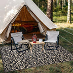 OLANLY Outdoor Rug Waterproof 9x12 ft Clearance, Reversible Outdoor Plastic Straw Rug with Floral Pattern, RV Mat for Patio, Camping, Balcony, Deck, Backyard, Black & Beige