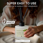 Soul & Scents Reed Diffuser Set – White Tea | 7.43 oz Refillable Scented Oil with 6 Fiber Sticks | Long-Lasting Home Fragrance & Air Freshener for Bedroom, Bathroom, Office | Gift & Décor Piece