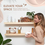 Homeforia 36 inch Natural Floating Shelf, High End Solid Real Wood 36inch Small Floating Shelves for Wall Mounted, Natural Wooden Floating Shelves, Heavy Duty Bracket, 36 X 6.5 X 1.75 in, Set of 4