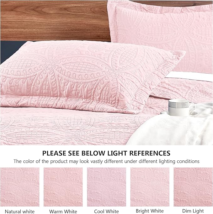 Love's cabin Quilts for Queen Bed Pink Bedspreads - Soft Bed Summer Lightweight Bedspread Comforter - Modern Style Coin Coverlet for All Season - 3 Pieces (1 Quilt, 2 Pillow Shams)