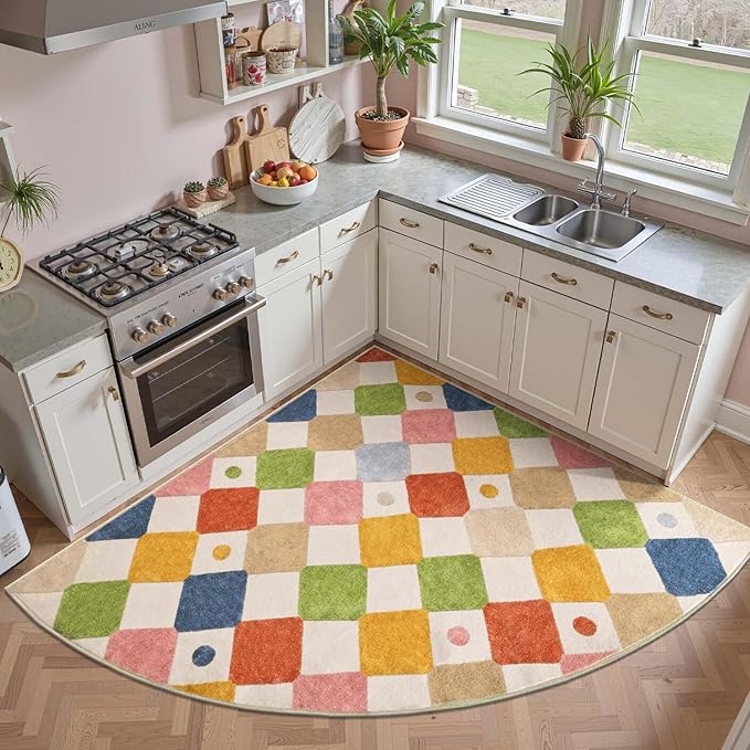 jinchan Kids Rug for Nursery 6ft Radius Corner Washable Area Rug Modern Colorful Quarter Circle Rug Soft Non-Slip Carpet for Bedroom Playroom Daycare Reading Nook Kitchen Classroom Circus on Cream