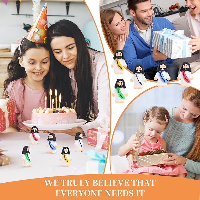 100 PCS Little Jesus Figures, Mini Jesus Figurines in Bulk, Tiny Pocket Rubber Jesus Love You Figure for Religious Party Favors, Sunday School, Baptism Gift, Easter Egg Stuffers (100)