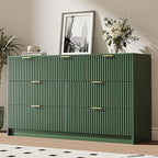 Green 7 Drawer Dresser for Bedroom, Modern Fluted Dresser with Gold Metal Handles, Wide Chest of Drawers for Bedroom, Living Room, Entryway, Hallway, 55.9" L x 15.7" D x 31.4" H