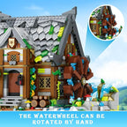 Medieval Watermill Building Set – 1873 PCS Medieval House with Rotating Water Wheel, Architecture Collectible Building Bricks Kit for Adults and Medieval Village Fans