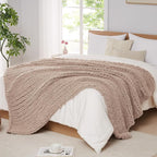 L'AGRATY Chunky Knit Blanket Throw: 72''x84'' Chenille Chunky Knitted Throw Blankets for Bed Couch - Handmade Thick Big Cable Knit Blanket - Large Crochet Rope Blankets for Home Decor(Light Taupe)