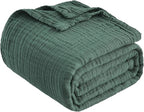 EMME Cotton Muslin Queen Blanket Bed Layering Breathable Gauze Blanket Soft Lightweight Blankets Adults (Forest Green, 90"x90")