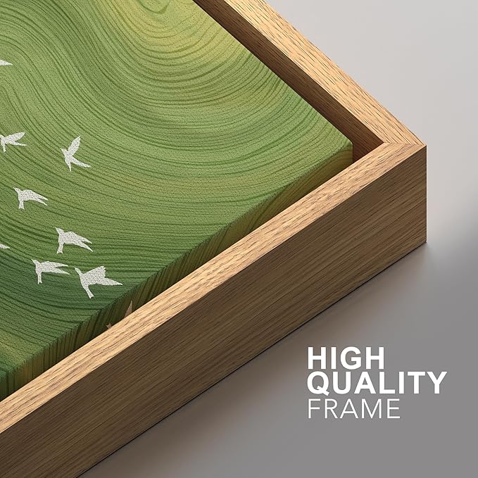 SIGNFORD Framed Canvas Print Wall Art Set Green Swirl Abstract White Birds Illustration Modern Art Decorative Nordic Nature for Living Room, Bedroom, Office - 16"x24"x2 Natural