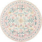 Wonnitar Pink Floral Round Rugs 5ft, Soft Circle Rug Non Slip Washable Round Carpet, Boho Non-Shedding Flower Distressed Circle Carpets for Bedroom Girls Room Nursery