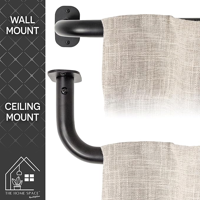 Blackout Curtain Rod Wrap Around Design - Adjustable 66-120 Inches - Wall/Ceiling Mount - Heavy Duty Metal - Room Darkening French Return Drapery Hardware - Modern Minimalist Bracket - Matte Black