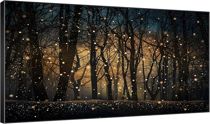 SIGNWIN 30"x60" Extra Large Framed Wall Art Magical Firefly Night Forest, Enchanted Woodland Scene for Home Living Room Bedroom Decor (Frame Assembly Required)