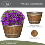Classic Home & Garden Whiskey Barrel Planters - Wooden Finish Flower Planter Pot - Stylish Garden Pots - Indoor & Outdoor Resin Planters - Weather-Resistant Planting Pots (9" Oak Brown, Pack of 1)