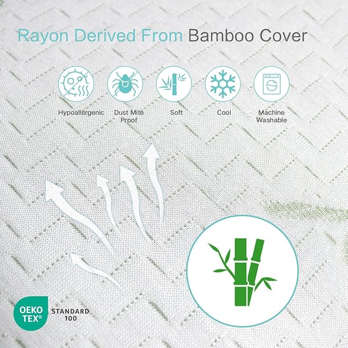 JJDANFILL Rayon Derived from Bamboo Pillow for Sleeping, Shredded Memory Foam Pillow King Size Set of 2, Adjustable Cooling Bed Pillow for Side Back Stomach Sleeper with A Washable Cover 20x36