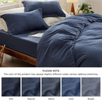 Bedsure Duvet Cover King Size with Fitted Sheet - 4 Pieces Prewashed Cotton-Like Extra Soft Bedding Set, Includes 1 Duvet Cover 104x90 Inches with Zipper Closure, 2 Pillow Shams, 1 Fitted Sheet, Navy