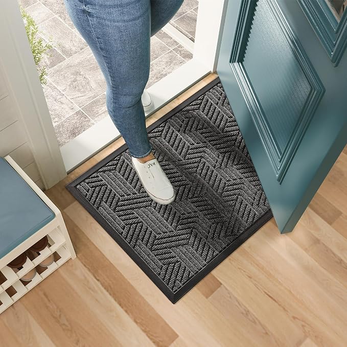 Mibao Front Door Mat Outside Entrance, Durable Outdoor Indoor Mat, Low Profile Heavy Duty Doormat, Non-Slip, Traps Dirt and Moisture, Easy Clean Patio Porch Entryway Mat, 17" x 29.5", Grey