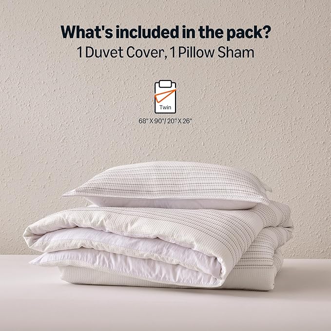 Amazon Basics Waffle Weave Microfiber 2-Piece Duvet Cover Set, Includes 1 Duvet Cover and 1 Pillow Sham, Twin, Dark Grey Striped