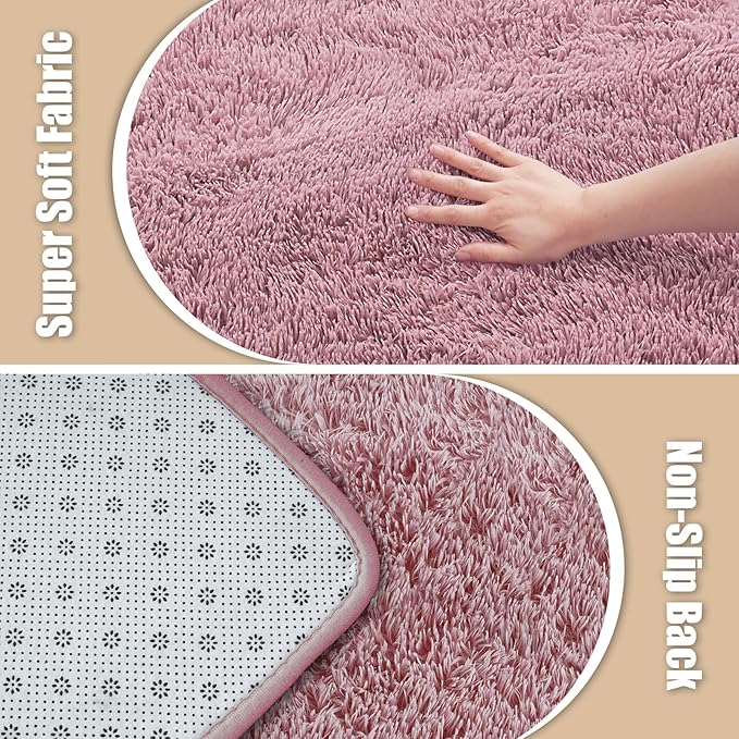 Shag Area Rug for Bedroom 4x6,Blush Fluffy Area Rugs for Living Room,Soft Fuzzy Rug Non-Shedding Indoor Plush Carpet for Kids Bedroom Nursery Dorm Home Decor