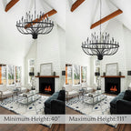 Black Chandelier 36-Light Industrial Iron Candle Chandelier Modern Suspended Farmhouse Chandeliers Pendant Light Fixtures for Dining Room Bedroom Living Room Kitchen Island Foyer E12 Bulb