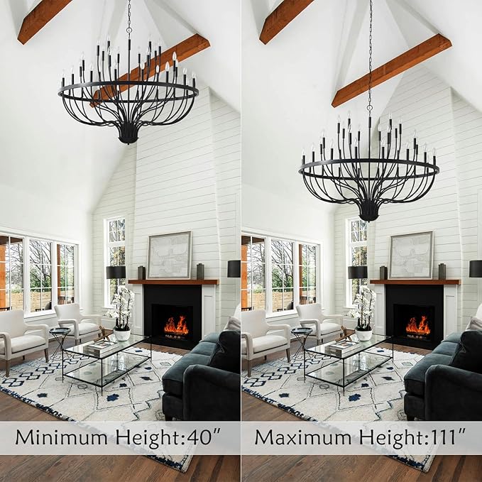 Black Chandelier 36-Light Industrial Iron Candle Chandelier Modern Suspended Farmhouse Chandeliers Pendant Light Fixtures for Dining Room Bedroom Living Room Kitchen Island Foyer E12 Bulb