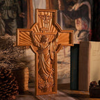 BGCOPPER Crucifix Wall Cross Handmade Wooden Cross for Wall with Hook, INRI Jesus Cross Wll Decor for Church Home Room Christmas Gifts