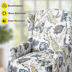 Upholstered Wingback Recliner Chair - Traditional Push Back Recliner Chair with Padded Seat, Fabric Floral Recliner Wingback Chair, Mid Century Modern Armchair for Living Room