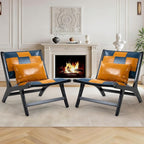 Accent Chair, Modern Comfy Genuine Leather Armless Mid-Century Anthropologie Accent Chairs, Lounge Arm Chair with Solid Wood, Floral Pattern Sofa Chair for Living Room/Office/Balcony/Bedroom