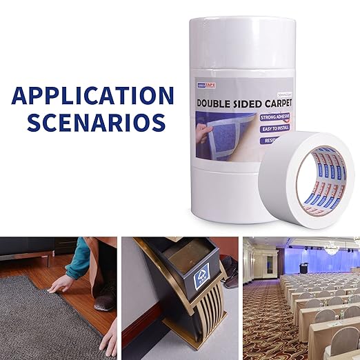 ADHES Double Sided Carpet Tape, Removable and Residue-Free Rug Gripper Rug Tape for Hardwood Floors, Clear Multipurpose Mounting Tape for Area Rugs and Anti-Slip Grips, 2 Inch x 10 Yards,4 Roll