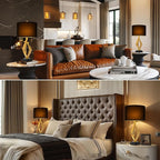 Sculptural Table Lamp Set of 2 with USB Ports For Living Room, Gold Leaf Finish Farmhouse Bedside Lamps with S Cluster Pull Chains Switch for Bedroom, Rustic Nightstand Lamp for Office, Hotel, Bar