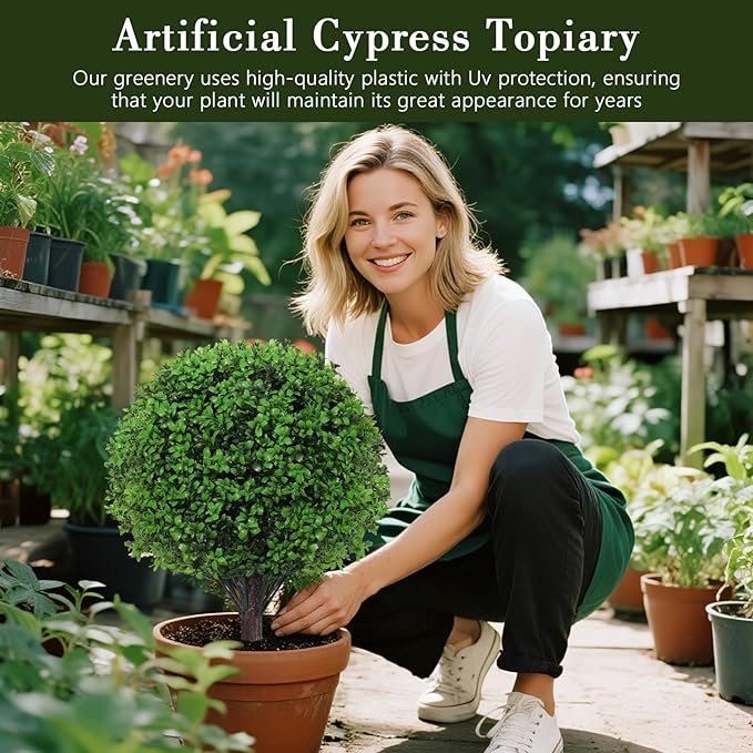 BAIJIALI Artificial Trees,2 Set of 16'' UV Resistant Fake Evergreen Shrubs Bushes Plants (Boxwood, 2 Packs)