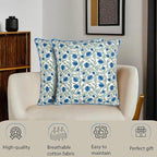 Ridhi Queen Blue Block Print Preppy Grandmillennial Pillow Cover Set of 2-18" x 18" Throw Pillow for Home White Floral Pillow Cover Grandmillennial Home Decor Thanksgiving
