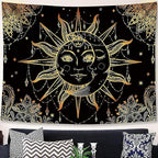 Lunerfex Hippie Sun and Moon Tapestry Bohemian Tapestry Aesthetic Cute Tapestries for Bedroom and Living Room Decor Sun 50×60 Inches