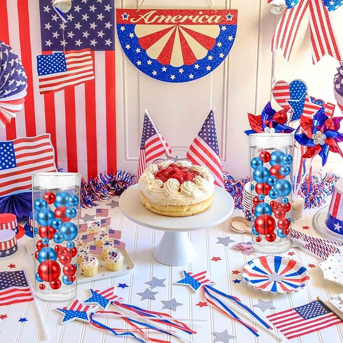 200PCS Red Blue Faux Pearls Beads for Centerpiece Vases, Vase Filler Faux Pearls, No Holes Filler Beads for Party Anniversary Birthday Wedding Table Decor, 10/14/20/30mm