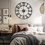 LEIKE Large Wall Clock, 16" Silent Non-Ticking, Battery Operated, Oversized, Decorative Retro Black Metal Clock for Living Room,Farmhouse, Dinner Room,Indoor, Outdoor Decor(40cm, Black Arabic Number)