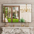 Black Bathroom Mirror 48X30 Inch, Black Metal Framed Mirror for Wall, Rounded Rectangle Matte Bathroom Vanity Mirror with Tempered Glass, Anti-Rust, Horizontal/Vertical