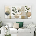 Boho Green Wall Art Mid Century Canvas Wall Art Decor Set Bohemian Abstract Wall Decor Modern Geometric Wall Painting Neutral Botanical Art Print Picture Living Room Bedroom Office Artwork 24"X 48"