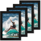 FIXSMITH 4x6 Picture Frame Set of 4, 4x6 Photo Frames with HD Plexiglass for Wall Hanging or Tabletop Display, Black