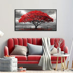 AJAZIKO Red Wall Art - Modern Framed Wall Art for Living Room - Red Tree Black and White Landscape Canvas Prints Posters & Prints for Home Office Bedroom Decorations - Large Wall Pictures 20×40IN