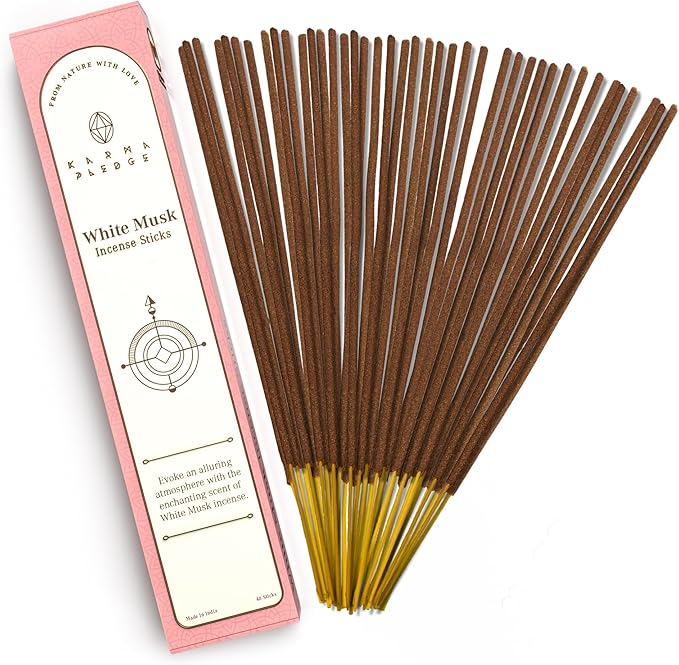 White Musk Incense Sticks, Organic Hand Dipped Incense, Natural Herbs & Aromatic Ingredients, Contain 40 Sticks, Burn Time 45 to 60 Minutes, Spiritual Gifts, Harmonic Incense by Karma Pledge