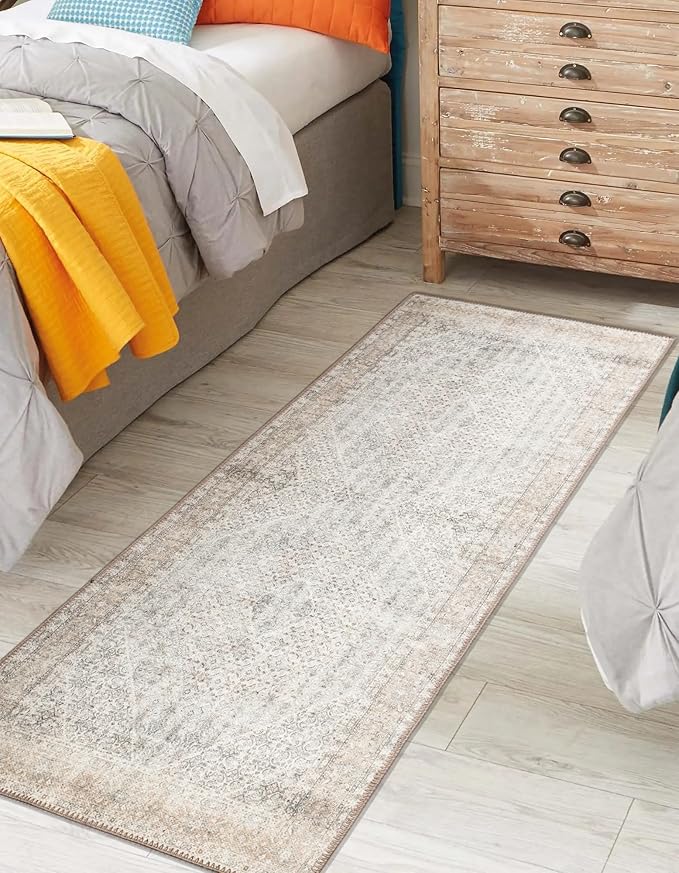 Keen Home Design 2x7 Rug - Machine Washable Runner Rug with Non-Slip Backing, Ideal for Hallway, Entryway, Kitchen, Laundry Room - Vintage, Easy Clean, Durable, Low Pile Rug - (2'6" x 7')