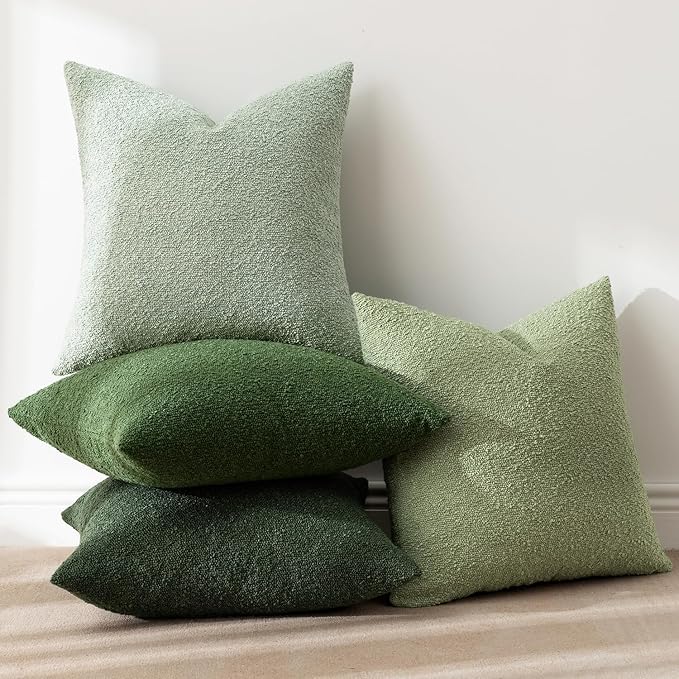 MIULEE Pack of 4 Christmas Decorative Sage Green Textured Boucle Throw Pillow Covers 18x18 Inch Forest Green Accent Solid Pillow Cases Soft Couch Cushion for Modern Farmhouse Boho Bed Room Home Decor