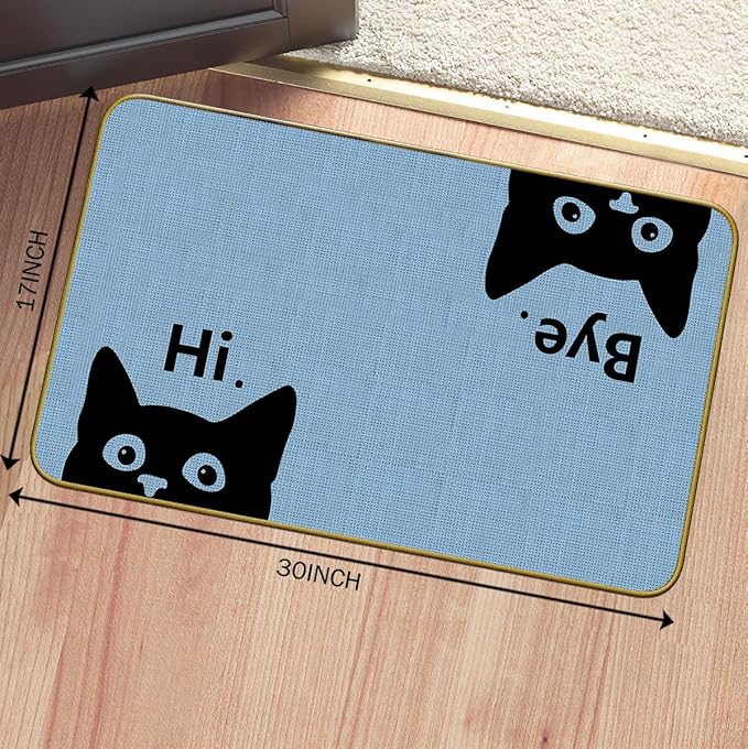 Mingnei Hi Bye Cat Welcome Doormat Door Mat for Home Kitchen Entrance,Cat Door Mat,Funny Black Lover Floor Mats for House Front Indoor Inside Outdoor Outside Entryway Rug 30x17 Welcome Mat (Color-4)
