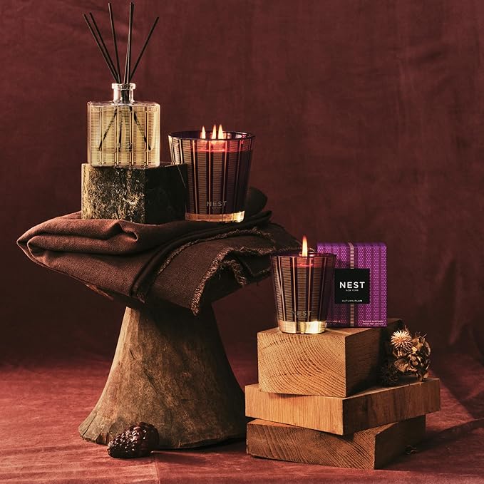 NEST New York Scented Classic Candle, Autumn Plum - 8.1 oz - Up to 60-Hour Burn Time - Reusable Glass Vessel