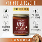 Apple Cider Candle, Fall Candles I Apple Cider, Cinnamon & Nutmeg - Infused with Essential Oils I Mulled Cider Fall Scented Candle (Soy) for Home I 9oz Reusable Jar I 50Hr Burn I Made in USA