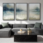Large Framed Abstract Nature Landscape Wall Art for Living Room, 3 Piece Modern Canvas Prints Paintings Artwork for Walls, Blue Watercolor Lake Mountain Pictures for Hallway Office Wall Decor 24x36 In