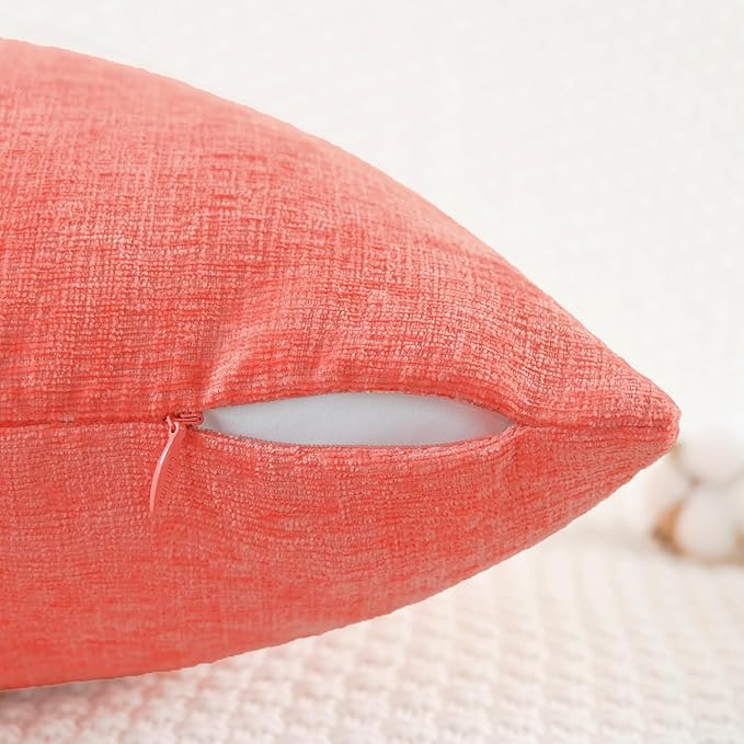 CaliTime Throw Pillow Covers Decorative 22 X 22 Inches Pack of 2 Cozy Chenille Cushion Cases for Couch Sofa Bed Living Room Home Living Coral