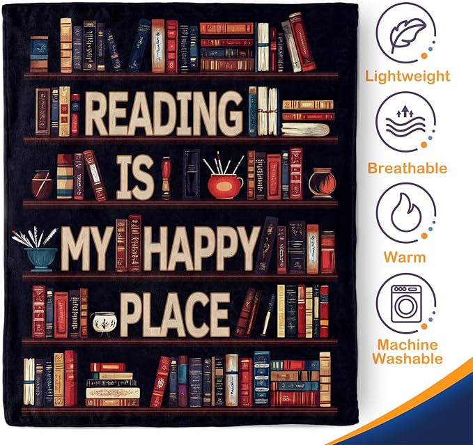 Book Lover Blanket Gifts for Women - Books Librarian Print Library Reading Themed Throw for Kids Teen Adults Reader Soft Fleece Cozy Couch Birthday Christmas Lightweight Blanket 50"x60"