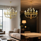 Gold Chandelier 18-Light Candle Chandelier Modern Farmhouse Pendant Lighting Fixture for Dining Room Bedroom Living Room Kitchen Island Foyer Entryway E12 Bulb Vintage Golden Ceiling Light