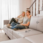 118.5" Faux Leather Modular Sectional Sofa, U Shaped Couch Set for Living Room, Large 8-Seater Comfy Cloud Couches with Storage Seat DIY Combination - Whitesand