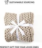 YnM Chunky Throw Blanket, Medium-Weight, Hand Knitted, Skin Friendly, Ventilated and Breathable, Machine Washable, Home Décor Piece for Couch, Sofa and Bed (Beige, 60x80 Inch)