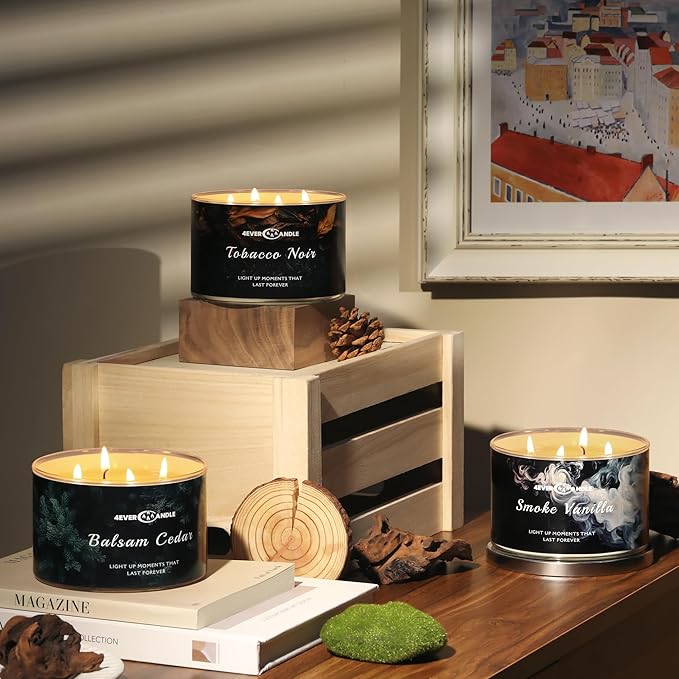 Smoke Vanilla Scented Candles, 18oz Soy Candles Non Toxic 4-Wick Large Candle Jars, Over 50 Hours of Burning Time, Ideal for Gifting, Events, Home Decor