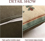 patdrea Designer Throw Pillow Covers Set of 4,French Elegant Green Linen with Rose Collection Pattern Pillow Covers,Decorative Lumbar Square Round Pillowcases Cushion for Bed Living Room Outdoor